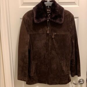 Brown Suede Jacket with Faux Fur Collar